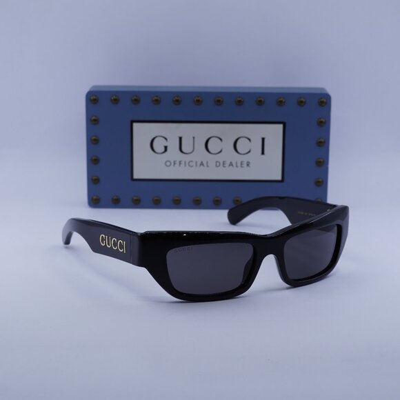 Gucci GG1296S 001 Rectangle Sunglasses - Black/Grey - Picture 1 of 13